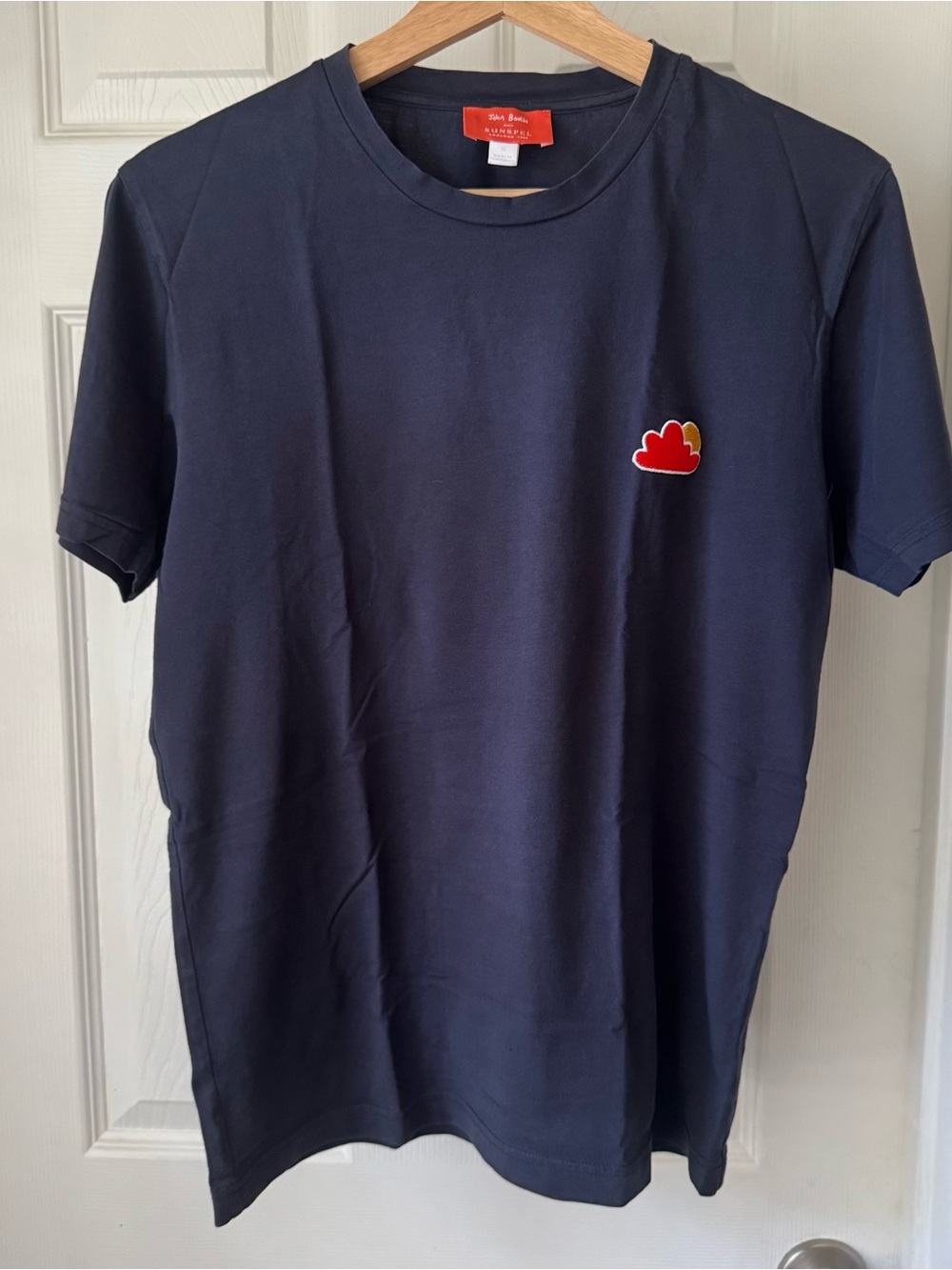 Sunspel Navy Short Sleeve Crew with Red & Gold Cloud Patch